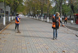 Улицы в центре г. Шахты начали подметать сотрудники Александровского парка