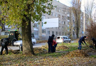 В г. Шахты для уборки от листьев на улицах привлекли студентов института и колледжа