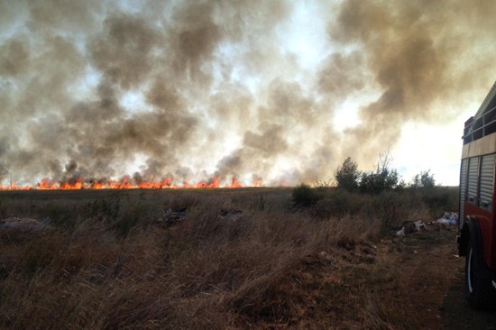 Огромный ландшафтный пожар в Новочеркасске тушили 70 человек и пожарный поезд