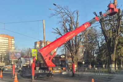 В г. Шахты на площади Ленина проводят опиловку деревьев